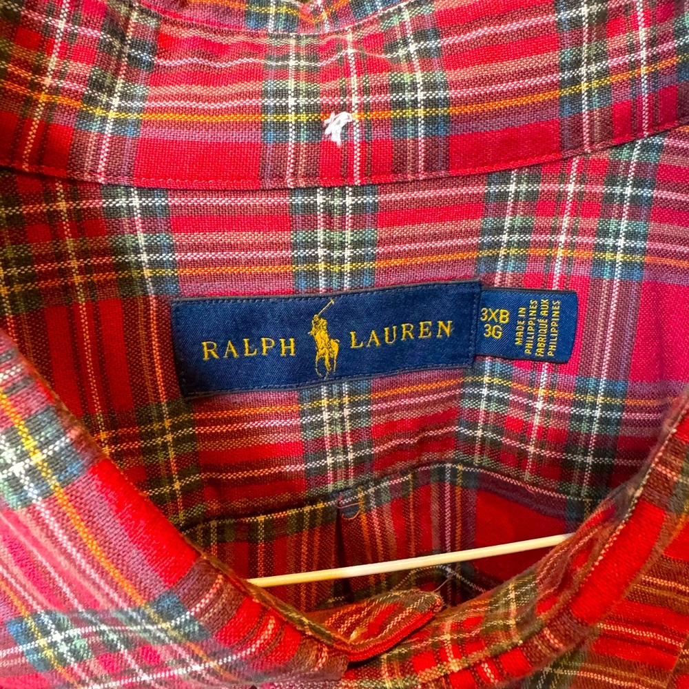 Ralph Lauren Big & Tall: long sleeved button down red/green plaid shirt